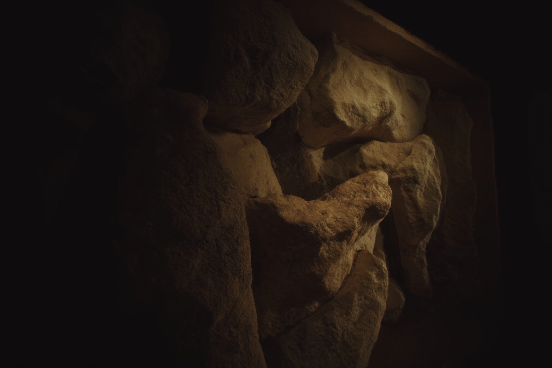 Close-up of Kasota limestone coursing, warm and slightly shadowed